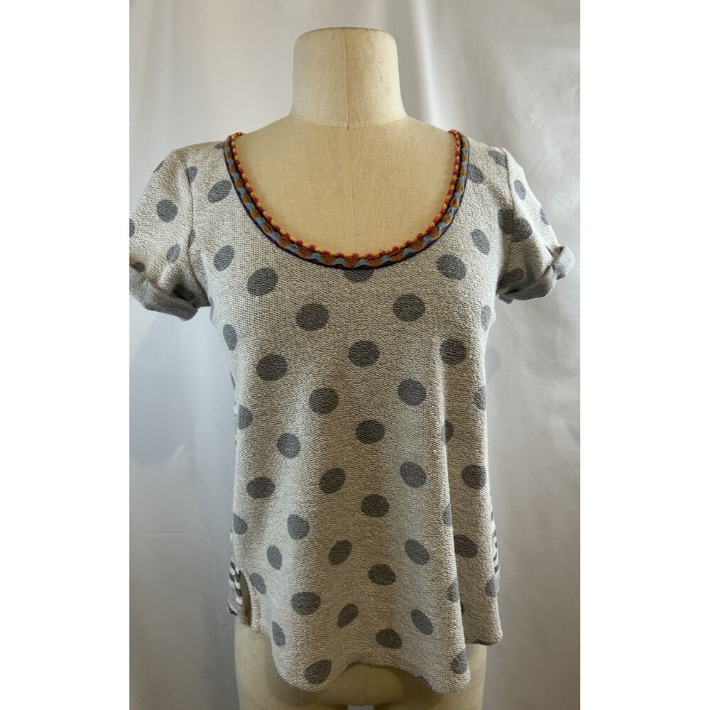 EUC Anthro Akemi + Kim Grey Polka Dot Striped Short Sleeve Size XS